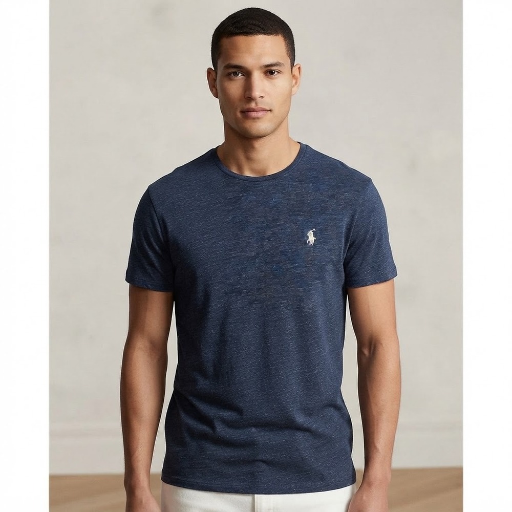 Polo Ralph Lauren Mens Custom Slim Fit Slub Jersey T-Shirt Navy Blue Preppy Med